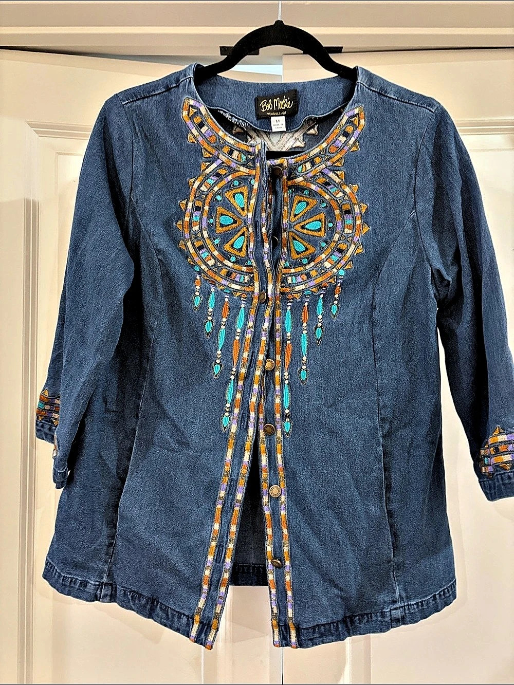 Bob Mackie Embroidered Denim Tunic Blue Size Medium Like New